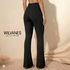 Calça feminina canelada texturizada Rugão Flare Pantalona social Cintura Alta Efeito Modelador