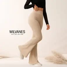 Calça feminina malha canelada texturizada flare pantalona basica social adulta Premium 3DE