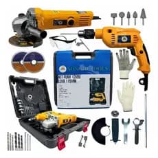 Kit Furadeira Parafusadeira 900w E Lixadeira Esmerilhadeira 900w Profissional Com 25 Peças E Maleta