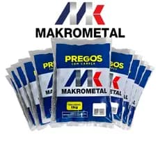 Kit Com 10kg Prego com Cabeça 12x12 Makrometal Aço Polido Alta Resistência para Construção