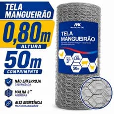 Tela Mangueirão 0,80x50m Fio 18 Galvanizada a Fogo Cerca Rural Forte para Porcos, Galinhas e Cães
