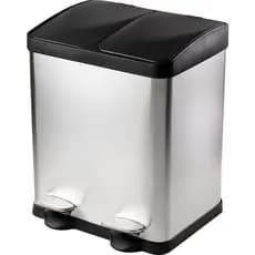 Lixeira Dupla Coleta Seletiva KALA 30 Litros Aço Inox Escovado com Pedal e Baldes Removíveis Cozinha e Escritório