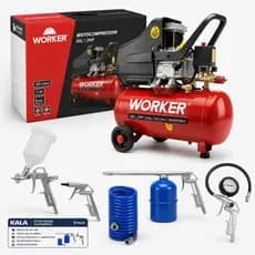Kit Motocompressor de Ar Worker 50L 2HP 127V + Kit Pistola de Pintura Kala 5 Peças