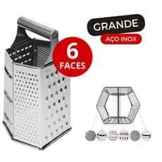 Ralador 6 Faces em Inox Grande Resistente Cozinha Para Verduras Legumes Queijo Multiuso