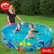 Piscina Infantil Inflável Redonda Semirrígida Colorida 946 Litros 183x38cm para Crianças Piscina Estampada para Brincar na Praia ou Casa