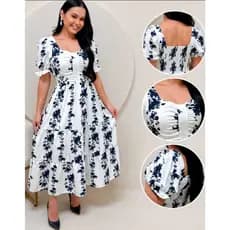 Vestido midi feminino evangélico tendencia manga bufante forrado