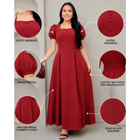 Vestido longo feminino  evangélico elegante manga princesa