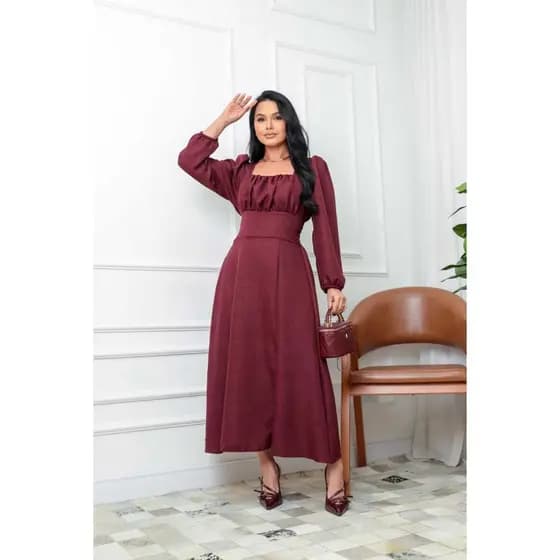 vestido midi feminino forrado lastex nas costas
