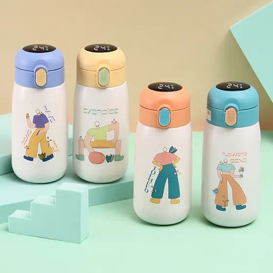 Garrafa Térmica Inteligente Infantil Inox Sensor  De Temperatura Visor Digital LED Termômetro 420ml Vacuum