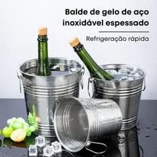 Kit 3 Baldes de Gelo Aço Inoxidável Refrigeração Rápida Cerveja Champanhe Vinho 1L, 3L e 6L