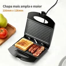 Gaabor Sanduicheira Elétrica 800W Preta Dupla Face Antiaderente Compacta Leve 2 Sandes EH M03A