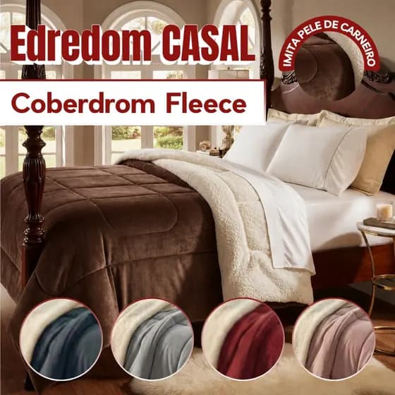 Edredom Coberdrom Casal Queen Dupla Face Em Fleece Com Sherpa Toque Macio e Quente