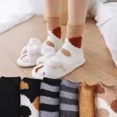 Kit 6 Pares Meias De Lã Felpuda Grossa Para Frio Quente Adulto Femininas Meias De Chão De Outono E Inverno