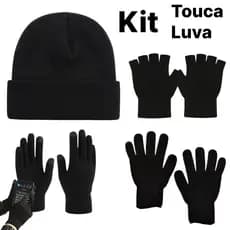 Kit de Inverno Touca Lisa +  Luva Lisa Preta touca screen luva meio dedo de Lã para frio