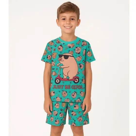 Pijama Infantil Masculino Verão Capivara Patinete