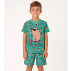 Pijama Infantil Masculino Verão Capivara Patinete