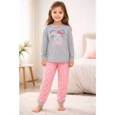 Pijama Infantil Feminino Inverno Gatinha Coração