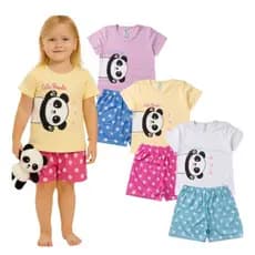 Pijama Infantil Feminino Verão Cute Panda - Hey Kids - Branco