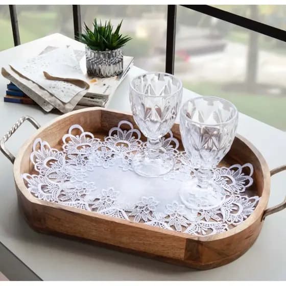 Toalha para Bandeja 30x45 Renda Guipir Bordada Centro de Mesa Luxo Decorativa Café