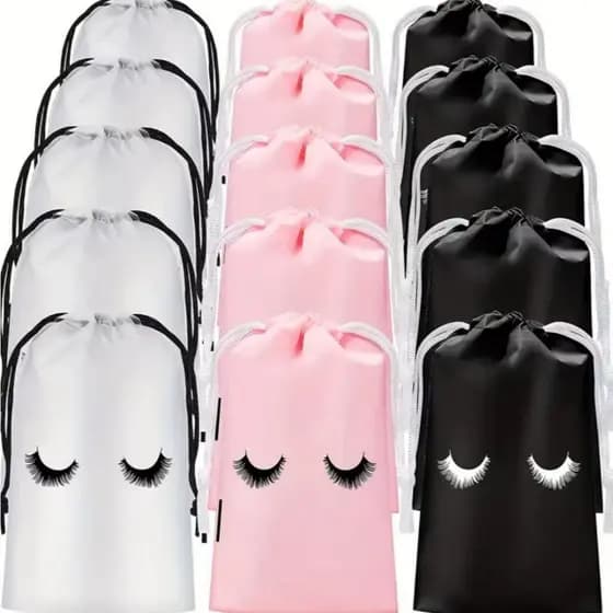 Kit 50 Sacos de Maquiagem Reutilizáveis Para Saquinho para Cílios à Prova D’Água com Cordão