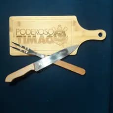 Kit Churrasco Corinthians com Tábua Faca e Garfo Personalizado Gravação a Laser e Brinde