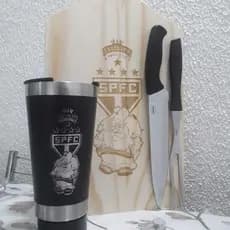 Kit Churrasco São Paulo Tábua Faca e Garfo e Copo Térmico Personalizado Com Seu Nome gravado a Laser