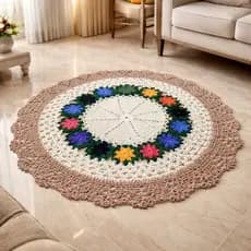 Tapete de Crochê Artesanal Redondo 90cm – Decorativo para Sala, Quarto e Sala de Estar