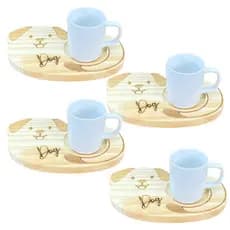Jogo 4 canecas porcelana 120ml com pires pinus cachorro