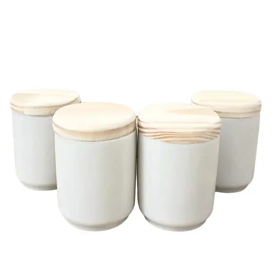 kit 4 Porta Treco / Condimentos / Mantimentos 150ml - Potes Porcelana Tampa pinus