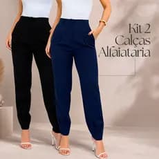 Kit 2 Calças Alfaiataria Feminina Cintura Alta Jogger Social Casual