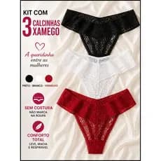 Calcinha Xamego DeMillus Kit 3 Fio Dental Renda Não Marca