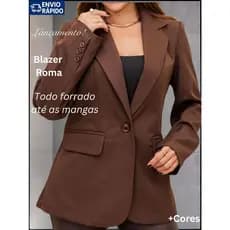 Blazer Forrado Feminino com Ombreira Botões e Bolsos Terno Casual Elegante
