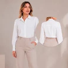 Camisa Social Feminina Branca Manga Longa Alfaiataria Casual Classica Elegante Premium Luxo Camisa Branca bOTÕES