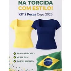 Kit 2 Blusas Feminina T-shirt Baby Look Copa do Mundo Torcida Mundial