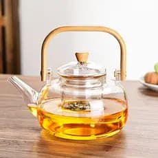 Chaleira Vidro Borossilicato com Alça de Bambu 1000ml