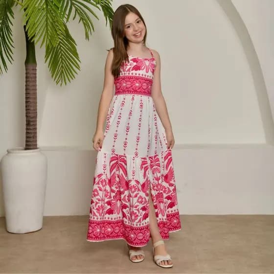 VESTIDO LONGO FEMININO PARA MENINAS JUVENIL E INFANTIL FLORAL INDIANO