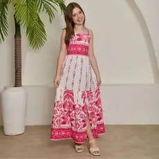 VESTIDO LONGO FEMININO PARA MENINAS JUVENIL E INFANTIL FLORAL INDIANO