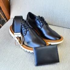 Sapato Social Masculino Oxford Liso + Carteira e Cinto Dupla-face Ajustável Kit Sapato Casual Tratorado Confortável