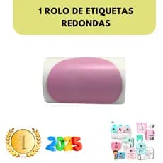 Kit com 1, 3 e 5 Rolos de Etiqueta Adesiva Redonda Rosa para Impressora Gato