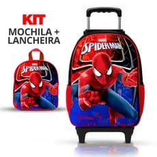 KIT Mochila Escolar Infantil Homem Aranha Menino de Costas com lancheira  - Reforçada