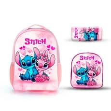 Kit mochila escolar infantil Stitch com Lancheira e Estojo Reforçado