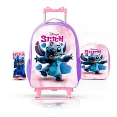 KIT Mochila Escolar Infantil Stitch com lancheira e estojo - Diferenciada Roxa