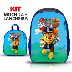 KIT Mochila Escolar Infantil Patrulha Canina Menino de Costas com lancheira  - Reforçada