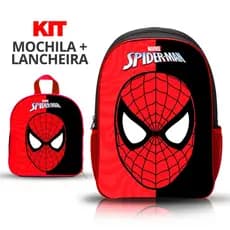KIT Mochila Escolar de Costas Infantil Homem Aranha menino com lancheira - Reforçada
