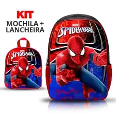 KIT Mochila Escolar Infantil Homem Aranha Menino de Costas com lancheira  - Reforçada