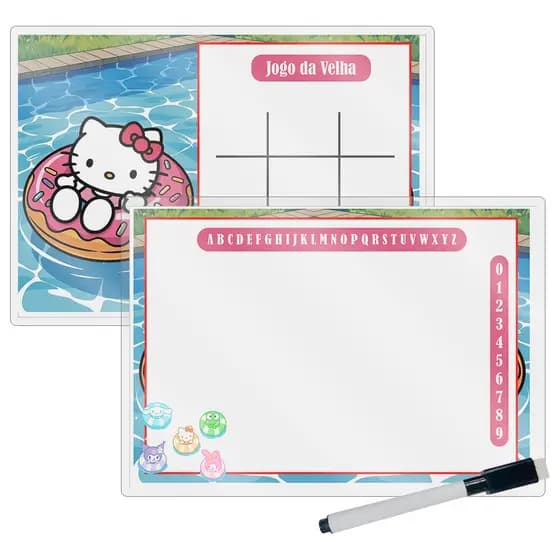 Lousa Mágica Lembrancinha Para Aniversário Festa Infantil Tema Pool Party da Hello Kitty Piscina