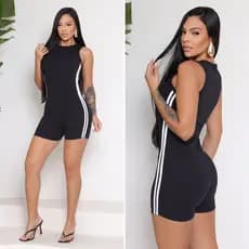 Macaquinho Gringo Shorts Faixa Branca Lateral com Ziper nas Costa Anarruga Fitness Academia Casual