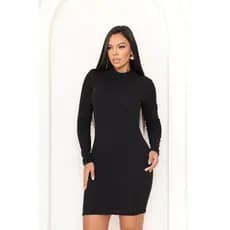 Vestido Manga Longa Curto Gola Alta Anarruga