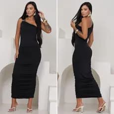 Vestido Midi Feminino com Fivela Dourada Mula Manca