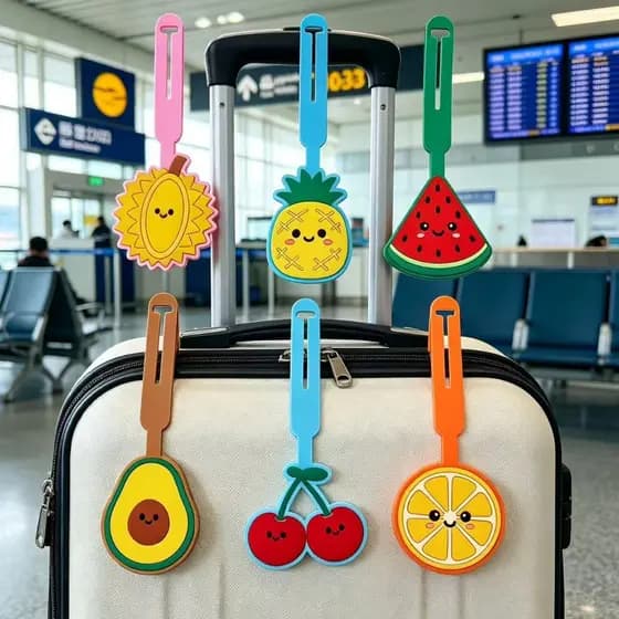 Etiquetas De Bagagem De Frutas Fofas Para Malas , Bolsa De Viagem Com Cartão De Identificação De Nome E Alça Inoxidável